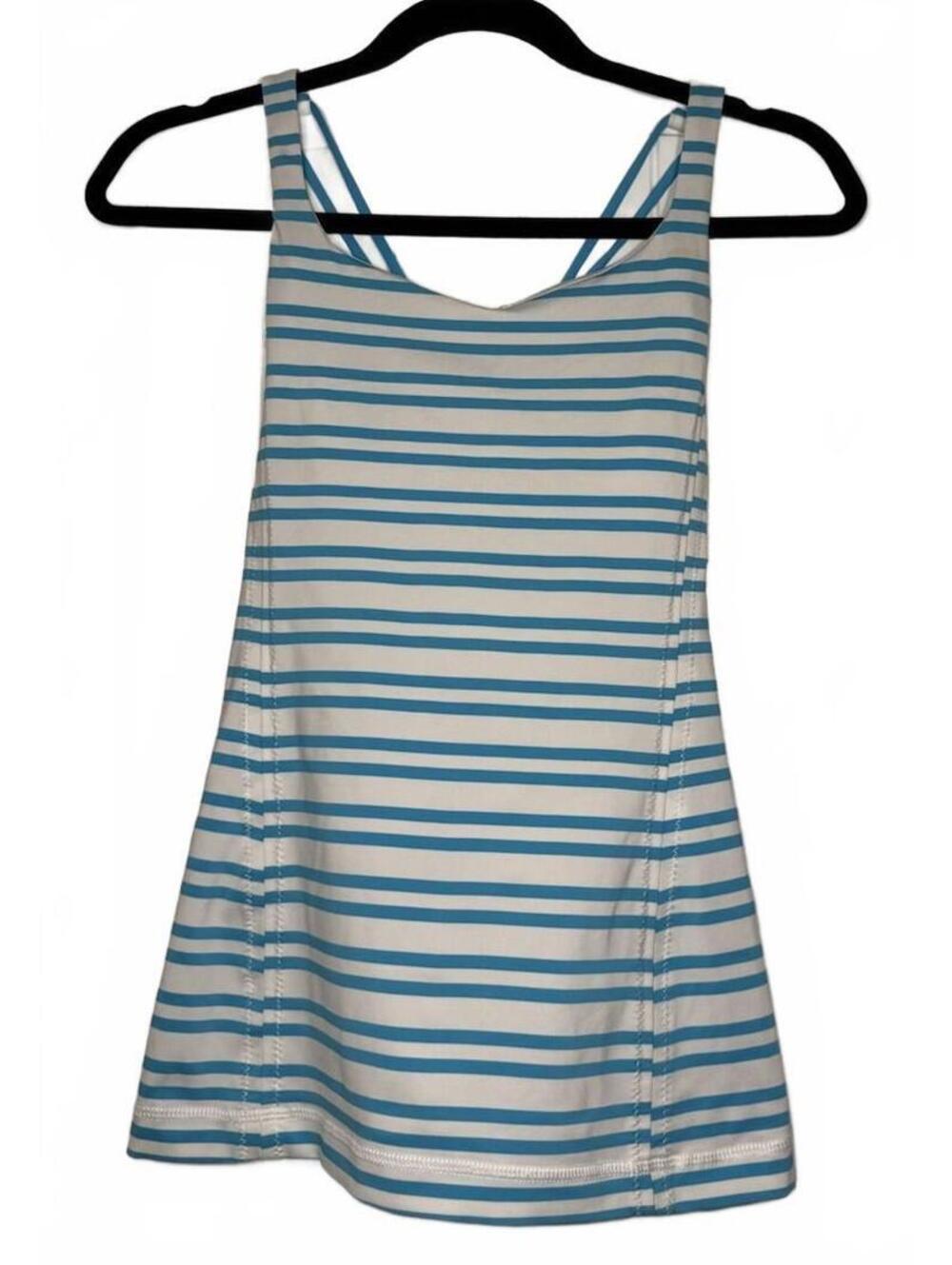 Lululemon Free To Be Tank Blue & White Strip No Cups Build In Bra Size 4